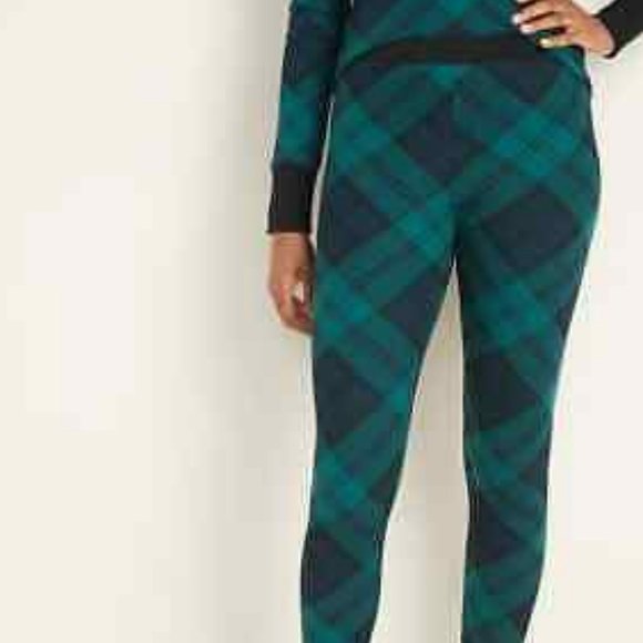 Old Navy Green Blue Plaid Thermal Knit Pajama Pants Sleep Legging Women L - Picture 1 of 15